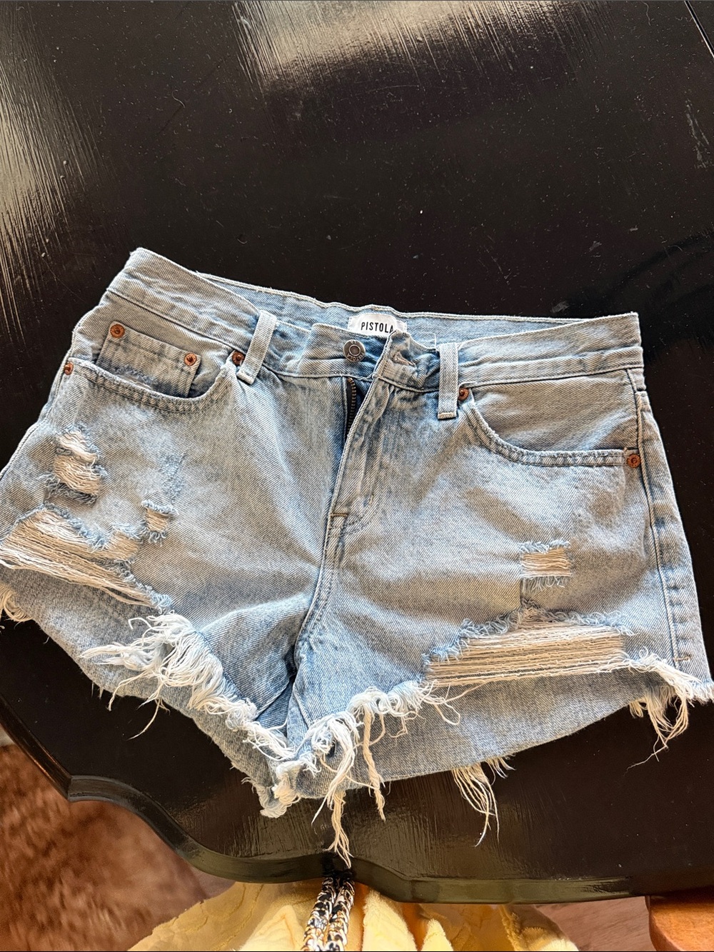 pistola Light Wash Distressed Denim Cutoff Shorts 27